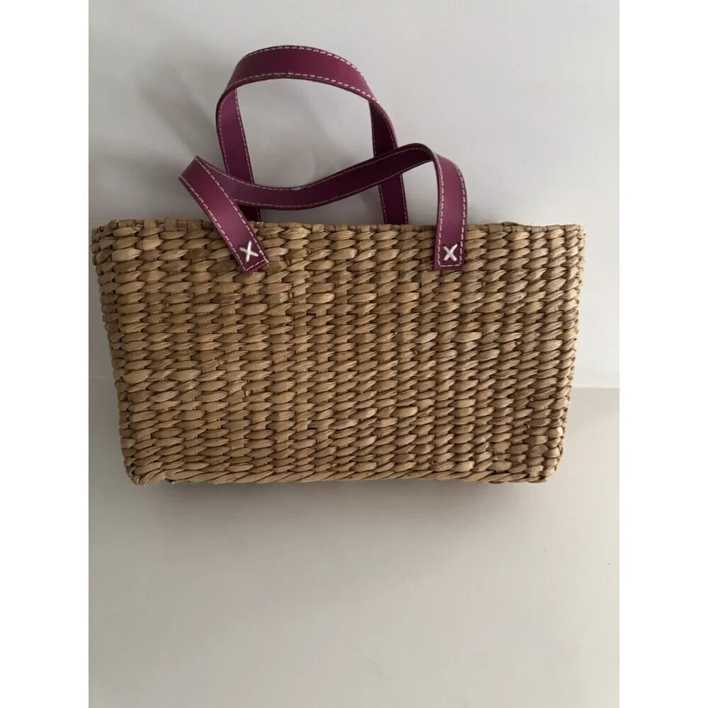 House of AnLi Basket vintage Beige pink floral detail plaid inside —see Pictures
